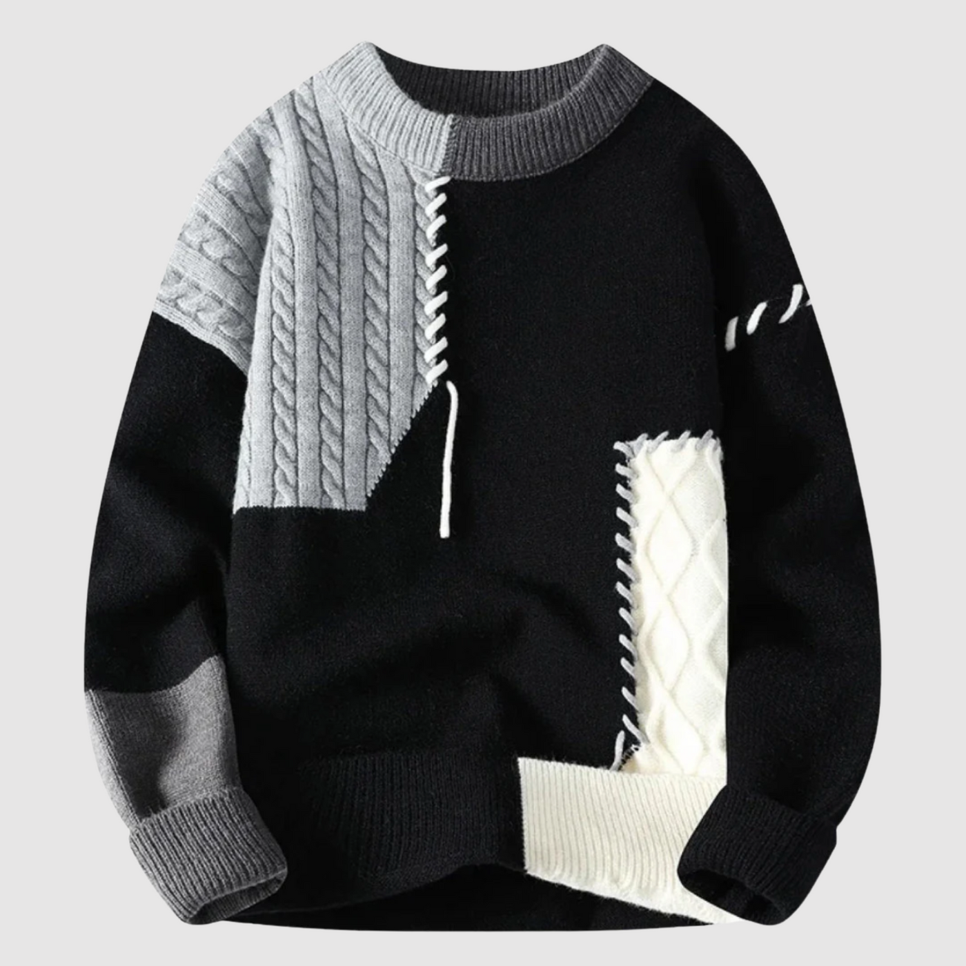 Torgeir | Patchwork strikkegenser med kontrast