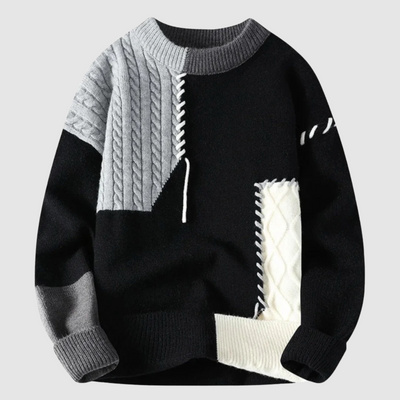 Torgeir | Patchwork strikkegenser med kontrast