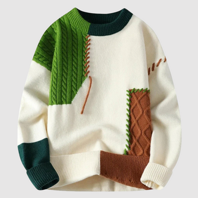 Torgeir | Patchwork strikkegenser med kontrast