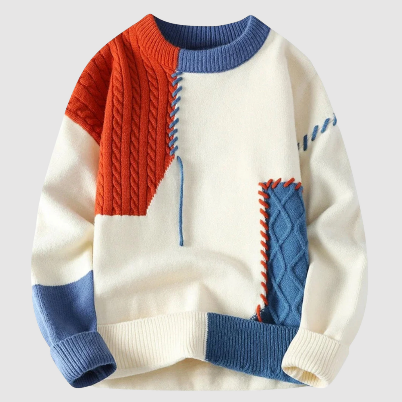 Torgeir | Patchwork strikkegenser med kontrast